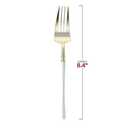 Gold with White Handle Moderno Disposable Plastic Dinner Forks (240 Forks)