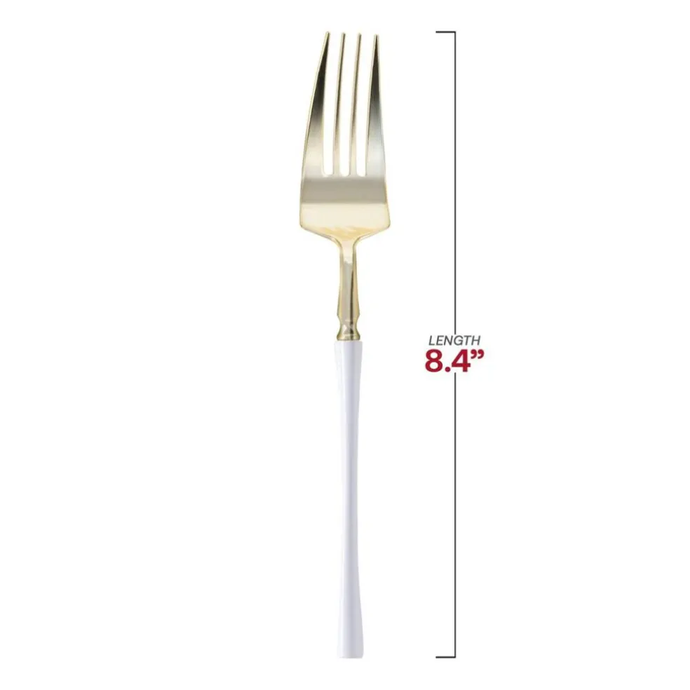 Gold with White Handle Moderno Disposable Plastic Dinner Forks (240 Forks)