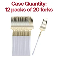 Gold with White Handle Moderno Disposable Plastic Dinner Forks (240 Forks)