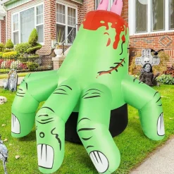 GOOSH 6 FT Halloween Inflatables Hand Blow Up Yard Scary Green Giant with Built-in LEDs