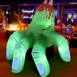 GOOSH 6 FT Halloween Inflatables Hand Blow Up Yard Scary Green Giant with Built-in LEDs