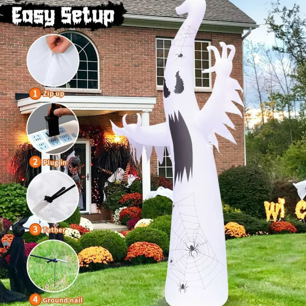 GOOSH 12 FT Halloween Inflatables Ghost Decorations Blow Up Yard Giant Towering Spooky Ghost