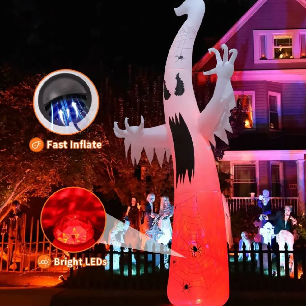 GOOSH 12 FT Halloween Inflatables Ghost Decorations Blow Up Yard Giant Towering Spooky Ghost