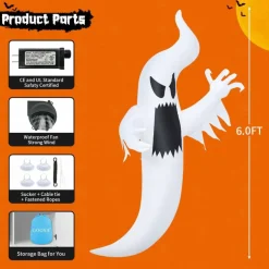 GOOSH 6 FT Halloween Inflatables Ghost Outdoor Window Decorations Blow Up Yard Multicolor Hanging Ghost