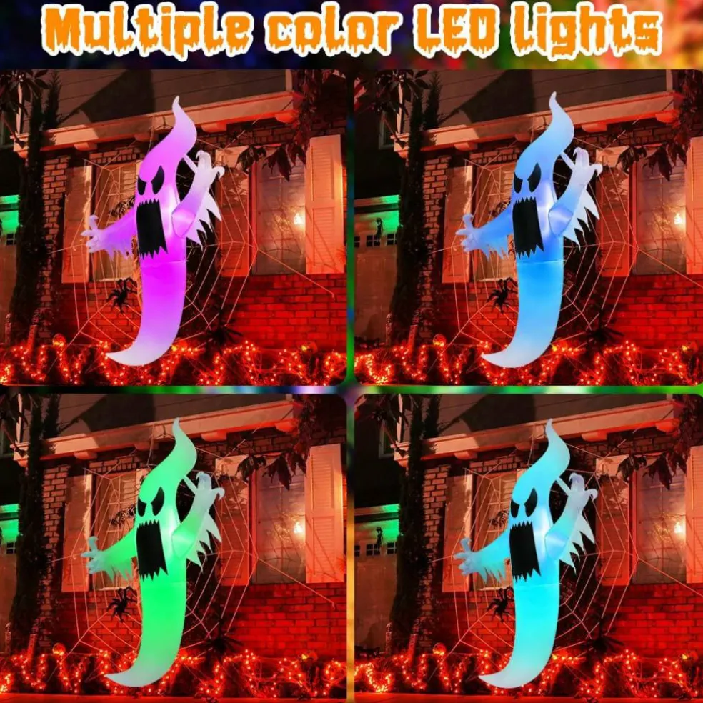 GOOSH 6 FT Halloween Inflatables Ghost Outdoor Window Decorations Blow Up Yard Multicolor Hanging Ghost