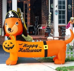 GOOSH 5 FT Halloween Inflatable Outdoor Dog with a Pumpkin & Pirate Hat