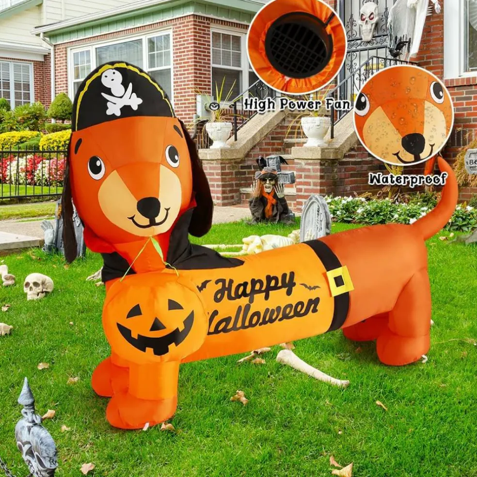 GOOSH 5 FT Halloween Inflatable Outdoor Dog with a Pumpkin & Pirate Hat