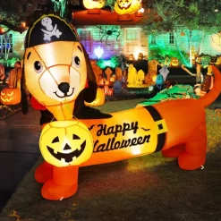 GOOSH 5 FT Halloween Inflatable Outdoor Dog with a Pumpkin & Pirate Hat