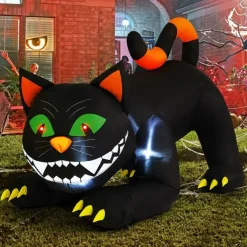 GOOSH 6 FT Halloween Inflatables Black Cat Blow Up Yard Large Cat with Moving Head and Built-in LEDs