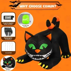 GOOSH 6 FT Halloween Inflatables Black Cat Blow Up Yard Large Cat with Moving Head and Built-in LEDs