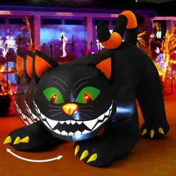 GOOSH 6 FT Halloween Inflatables Black Cat Blow Up Yard Large Cat with Moving Head and Built-in LEDs