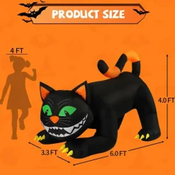 GOOSH 6 FT Halloween Inflatables Black Cat Blow Up Yard Large Cat with Moving Head and Built-in LEDs