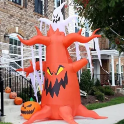 GOOSH 10 FT Halloween Inflatables Scary Dead Tree with Pumpkin and Ghost with Built-in LEDs