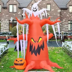 GOOSH 10 FT Halloween Inflatables Scary Dead Tree with Pumpkin and Ghost with Built-in LEDs
