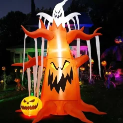GOOSH 10 FT Halloween Inflatables Scary Dead Tree with Pumpkin and Ghost with Built-in LEDs