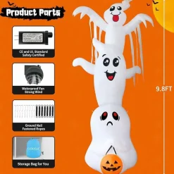GOOSH 9.8 FT High Halloween Inflatable Overlap Ghost with Built-in LEDs (Three Ghosts)