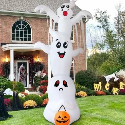 GOOSH 9.8 FT High Halloween Inflatable Overlap Ghost with Built-in LEDs (Three Ghosts)