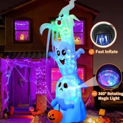 GOOSH 9.8 FT High Halloween Inflatable Overlap Ghost with Built-in LEDs (Three Ghosts)