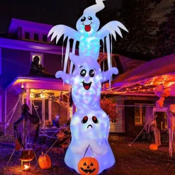 GOOSH 9.8 FT High Halloween Inflatable Overlap Ghost with Built-in LEDs (Three Ghosts)
