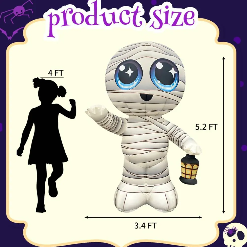 GOOSH 5.2FT Inflatable Cute Mummy with Lantern – Light-Up Halloween Yard Decoration