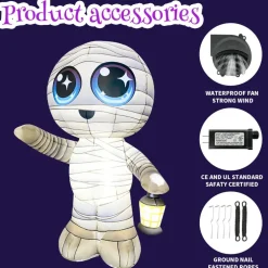 GOOSH 5.2FT Inflatable Cute Mummy with Lantern – Light-Up Halloween Yard Decoration