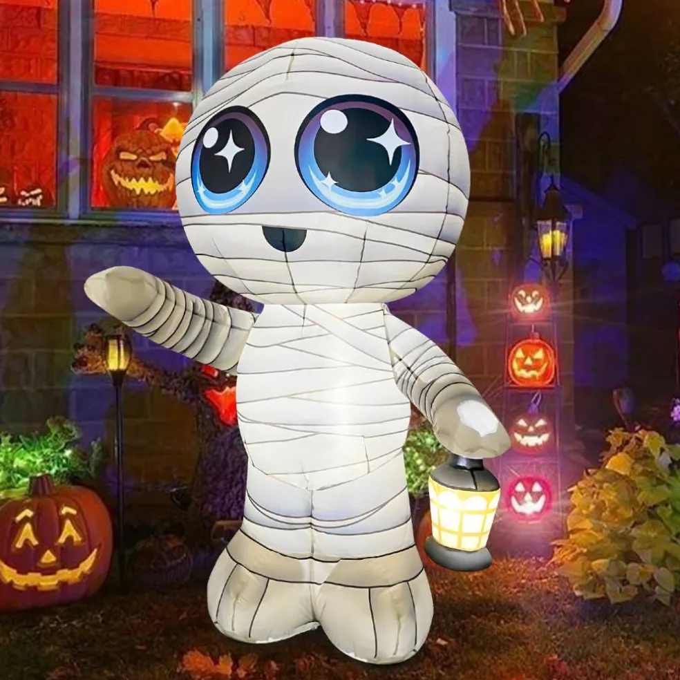 GOOSH 5.2FT Inflatable Cute Mummy with Lantern – Light-Up Halloween Yard Decoration
