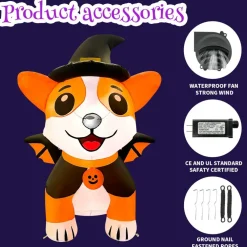 GOOSH 5.2FT Inflatable Halloween Dog with Witch Hat and Cape – Light-Up Yard Decoration