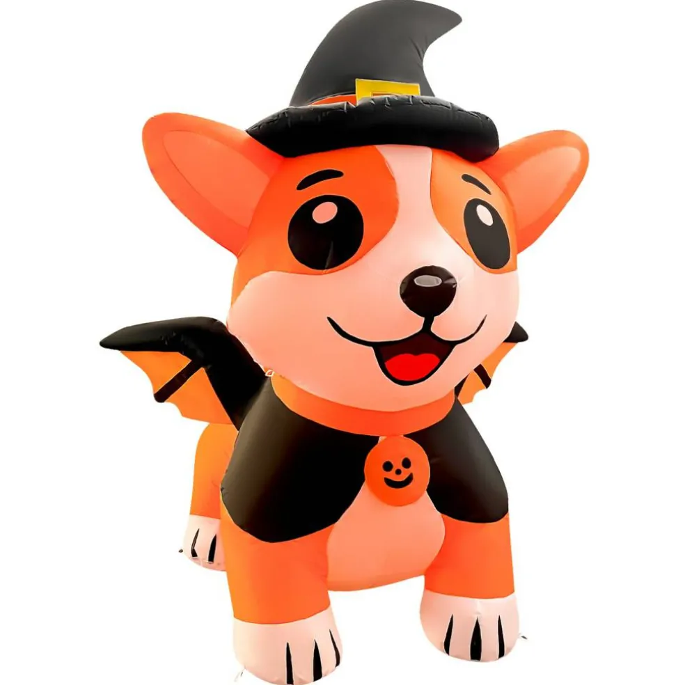 GOOSH 5.2FT Inflatable Halloween Dog with Witch Hat and Cape – Light-Up Yard Decoration