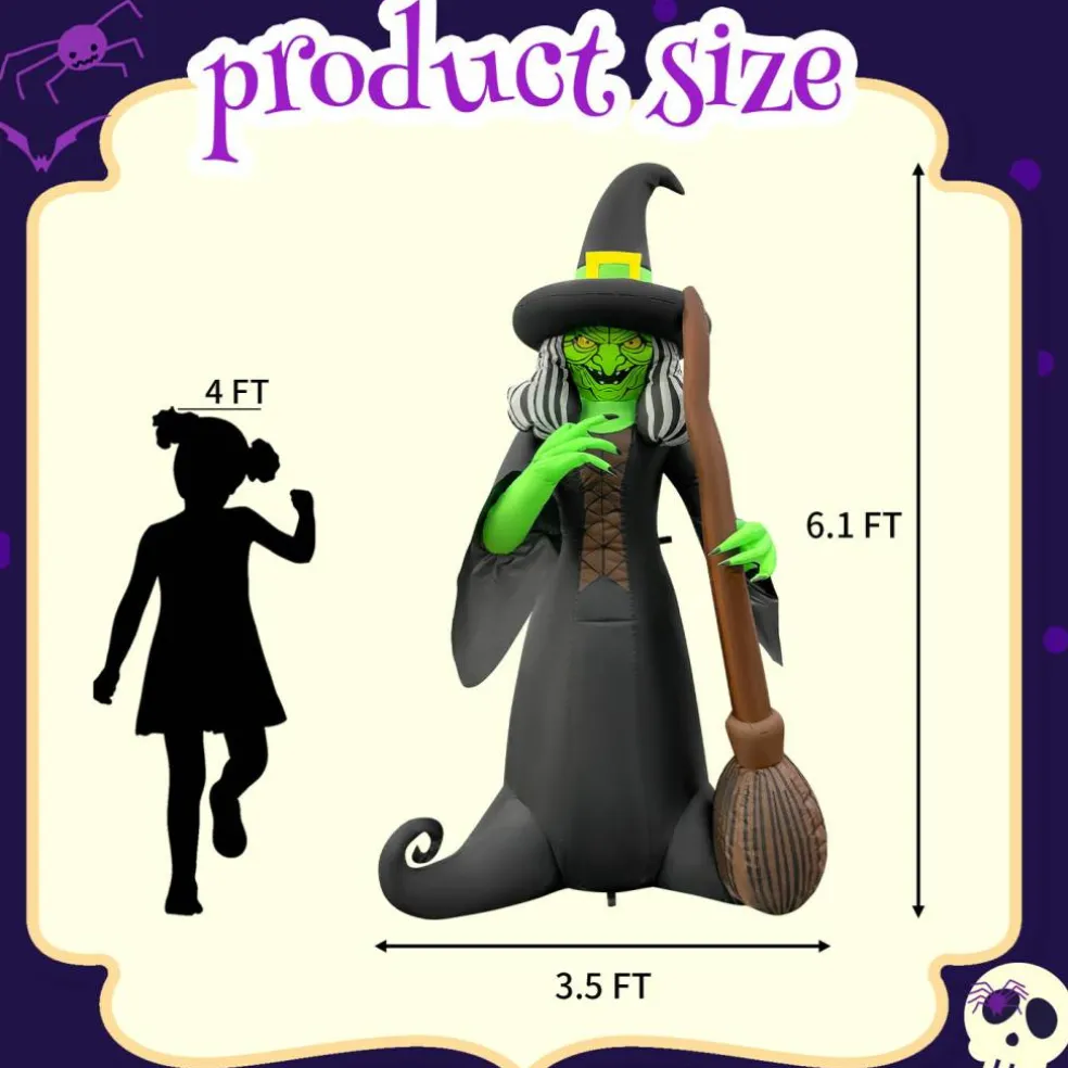 GOOSH 6.5FT Inflatable Witch with Cauldron – Light-Up Happy Halloween Yard Decoration