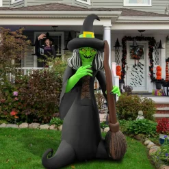 GOOSH 6.5FT Inflatable Witch with Cauldron – Light-Up Happy Halloween Yard Decoration