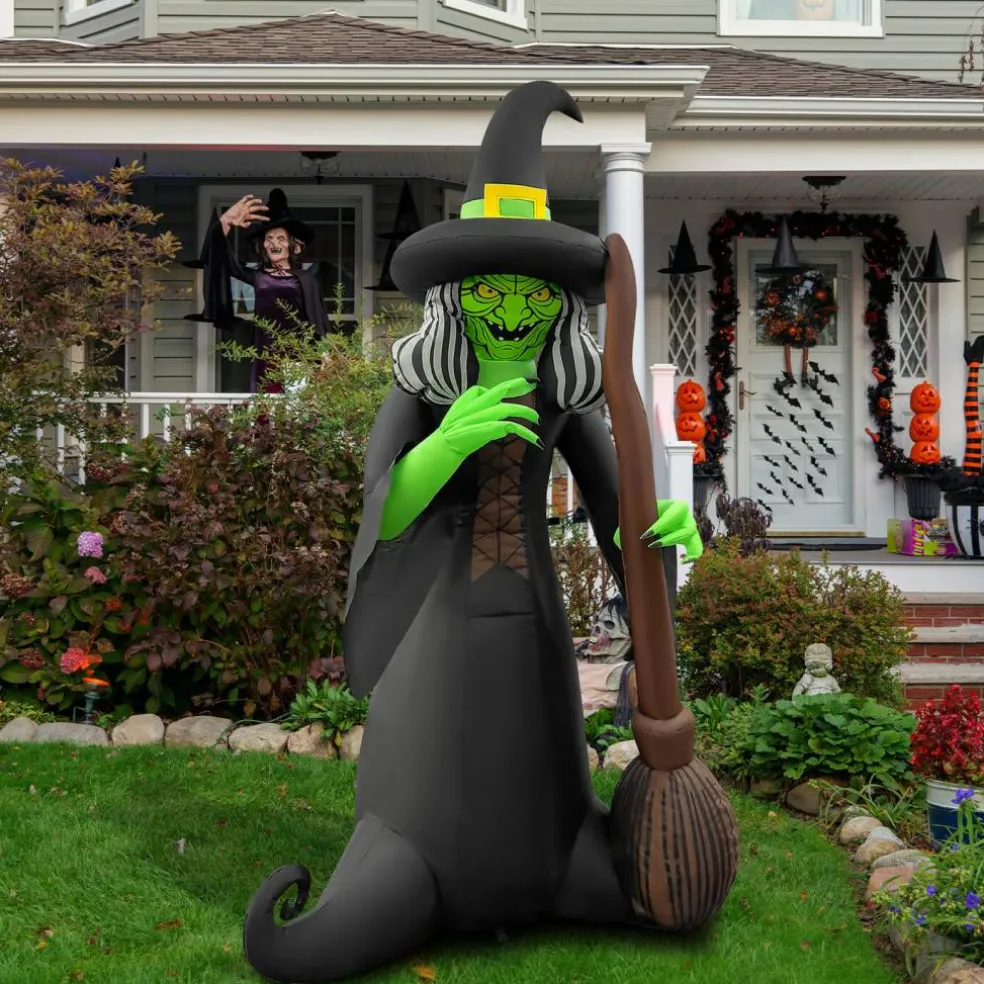 GOOSH 6.5FT Inflatable Witch with Cauldron – Light-Up Happy Halloween Yard Decoration