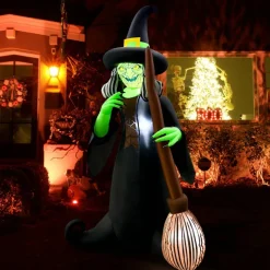 GOOSH 6.5FT Inflatable Witch with Cauldron – Light-Up Happy Halloween Yard Decoration