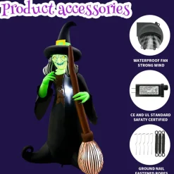 GOOSH 6.5FT Inflatable Witch with Cauldron – Light-Up Happy Halloween Yard Decoration