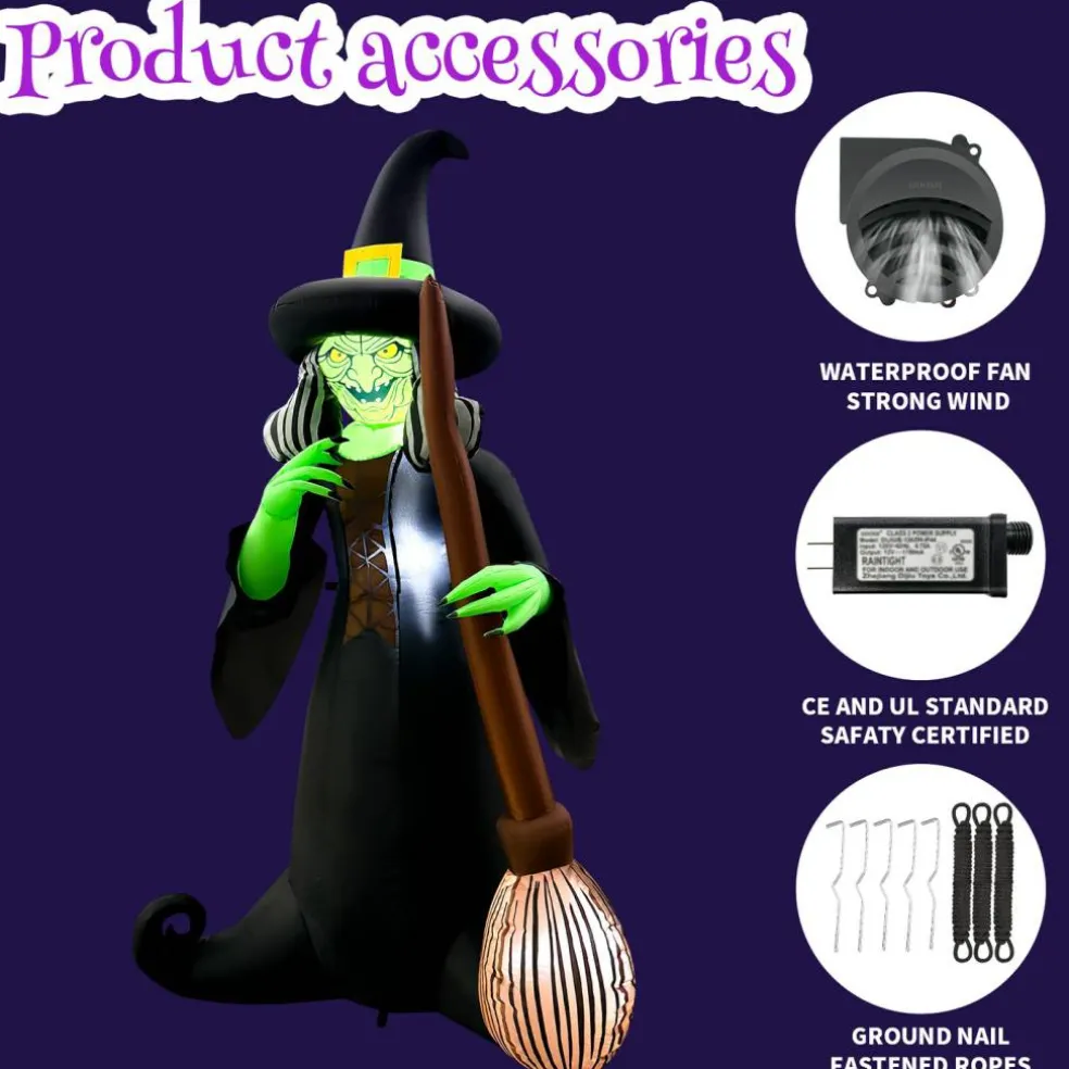 GOOSH 6.5FT Inflatable Witch with Cauldron – Light-Up Happy Halloween Yard Decoration