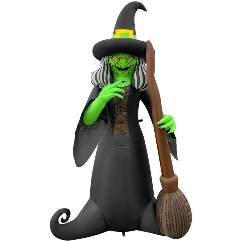 GOOSH 6.5FT Inflatable Witch with Cauldron – Light-Up Happy Halloween Yard Decoration