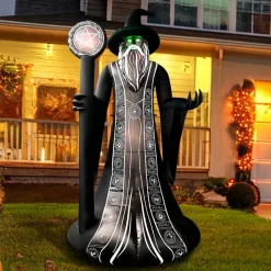 GOOSH 8.5FT Inflatable Wizard with Staff – Light-Up Halloween Yard Decoration
