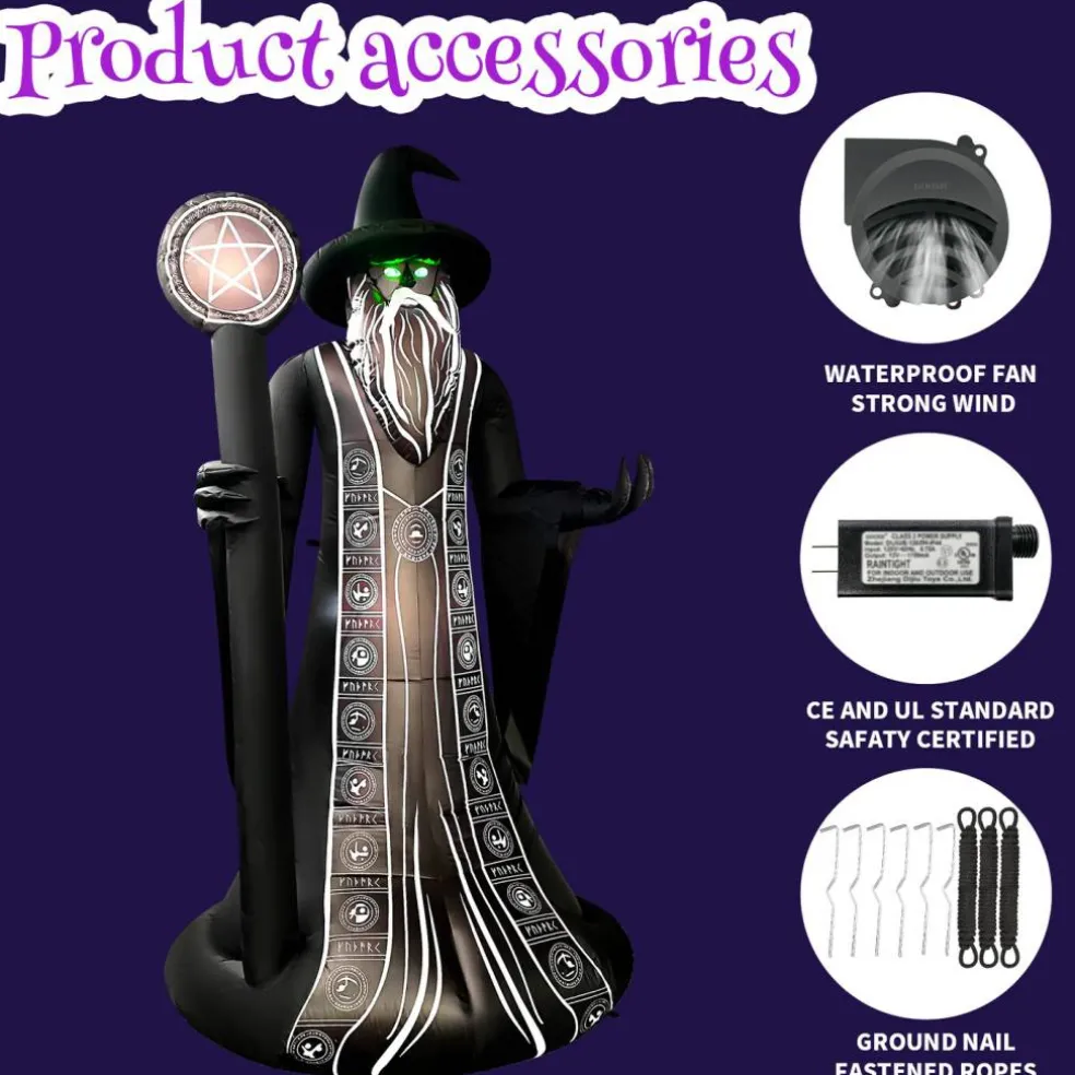 GOOSH 8.5FT Inflatable Wizard with Staff – Light-Up Halloween Yard Decoration