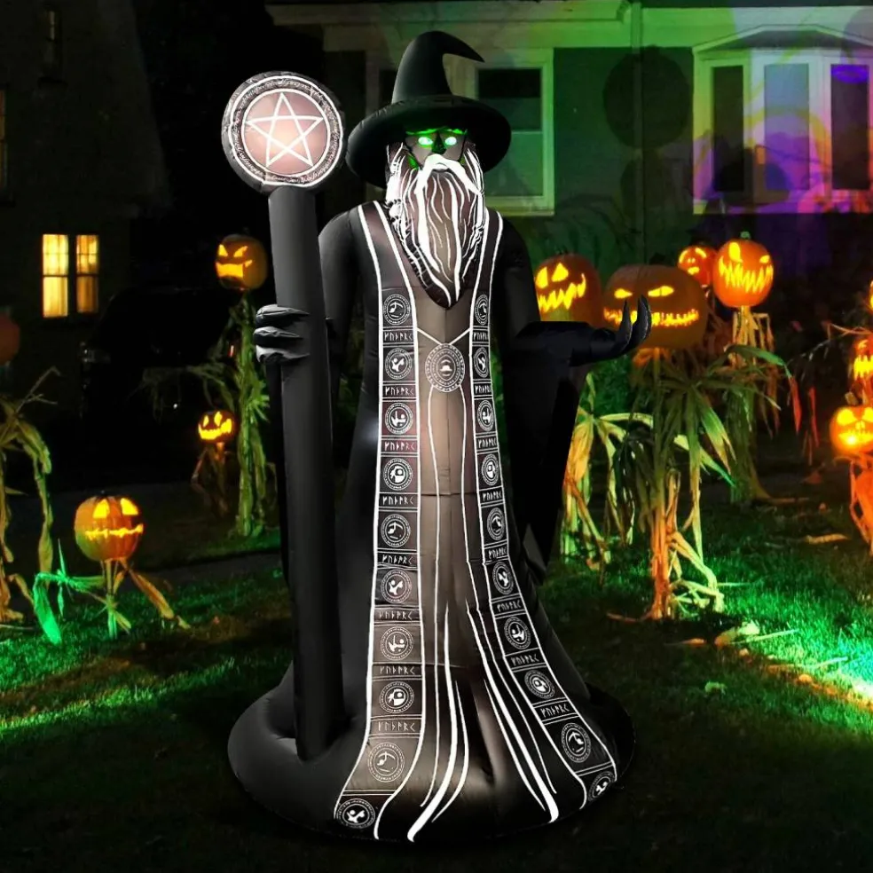 GOOSH 8.5FT Inflatable Wizard with Staff – Light-Up Halloween Yard Decoration