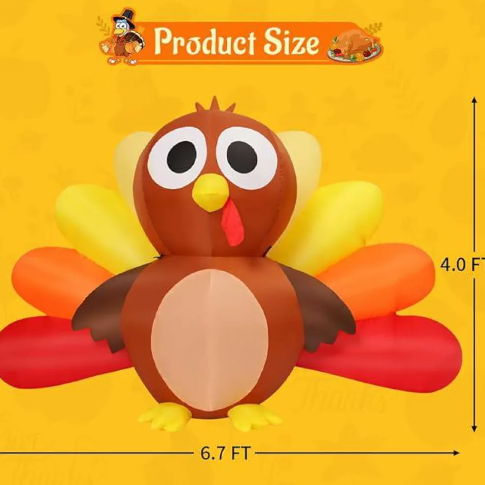 GOOSH 6.7 FT Long Thanksgiving Inflatables Turkey Baby with Built-in LEDs