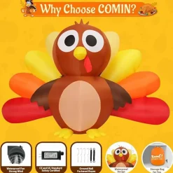 GOOSH 6.7 FT Long Thanksgiving Inflatables Turkey Baby with Built-in LEDs