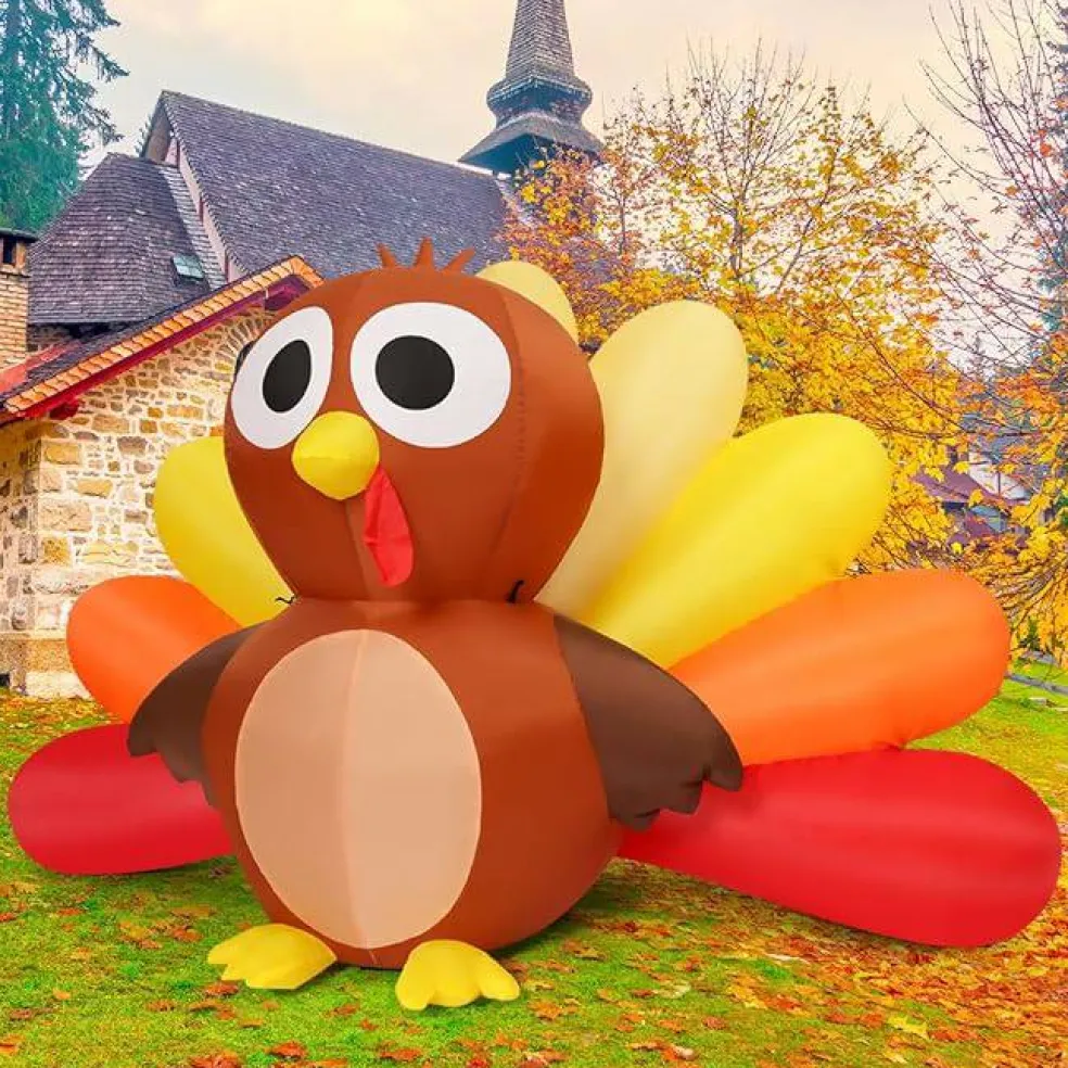 GOOSH 6.7 FT Long Thanksgiving Inflatables Turkey Baby with Built-in LEDs