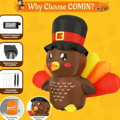 GOOSH 5 FT Tall Thanksgiving Inflatables Turkey Baby in Hat with Built-in LEDs