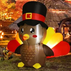 GOOSH 5 FT Tall Thanksgiving Inflatables Turkey Baby in Hat with Built-in LEDs