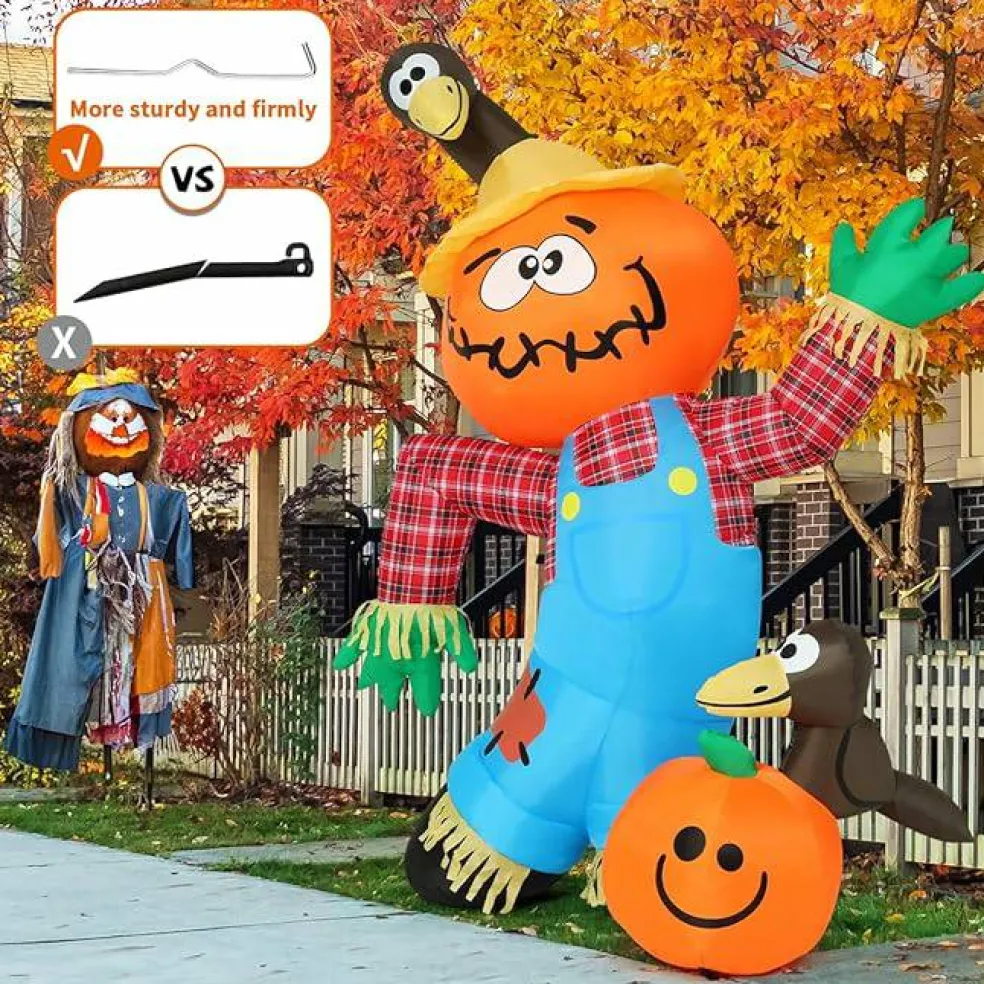 GOOSH 6 FT Thanksgiving Inflatable Decorations Crow Fall Harvest Pumpkin Scarecrow with Built-in LED Lights