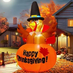 GOOSH 6 Ft Thanksgiving Inflatables Turkey Blow Up Yard Ghost with Built-in LEDs