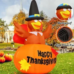 GOOSH 6 Ft Thanksgiving Inflatables Turkey Blow Up Yard Ghost with Built-in LEDs