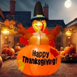 GOOSH 6 Ft Thanksgiving Inflatables Turkey Blow Up Yard Ghost with Built-in LEDs