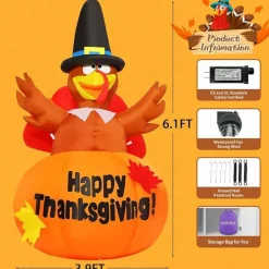 GOOSH 6 Ft Thanksgiving Inflatables Turkey Blow Up Yard Ghost with Built-in LEDs