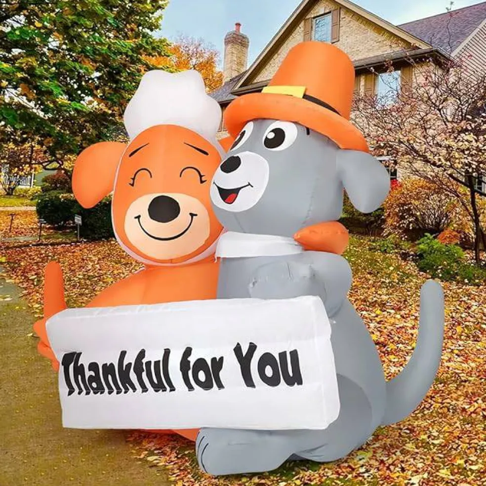 GOOSH 4 FT Thanksgiving Inflatable Dog Thankful For You