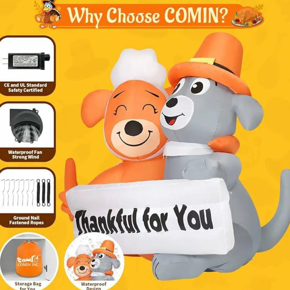 GOOSH 4 FT Thanksgiving Inflatable Dog Thankful For You
